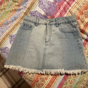 Denim Mini Skirt with Frayed Hem